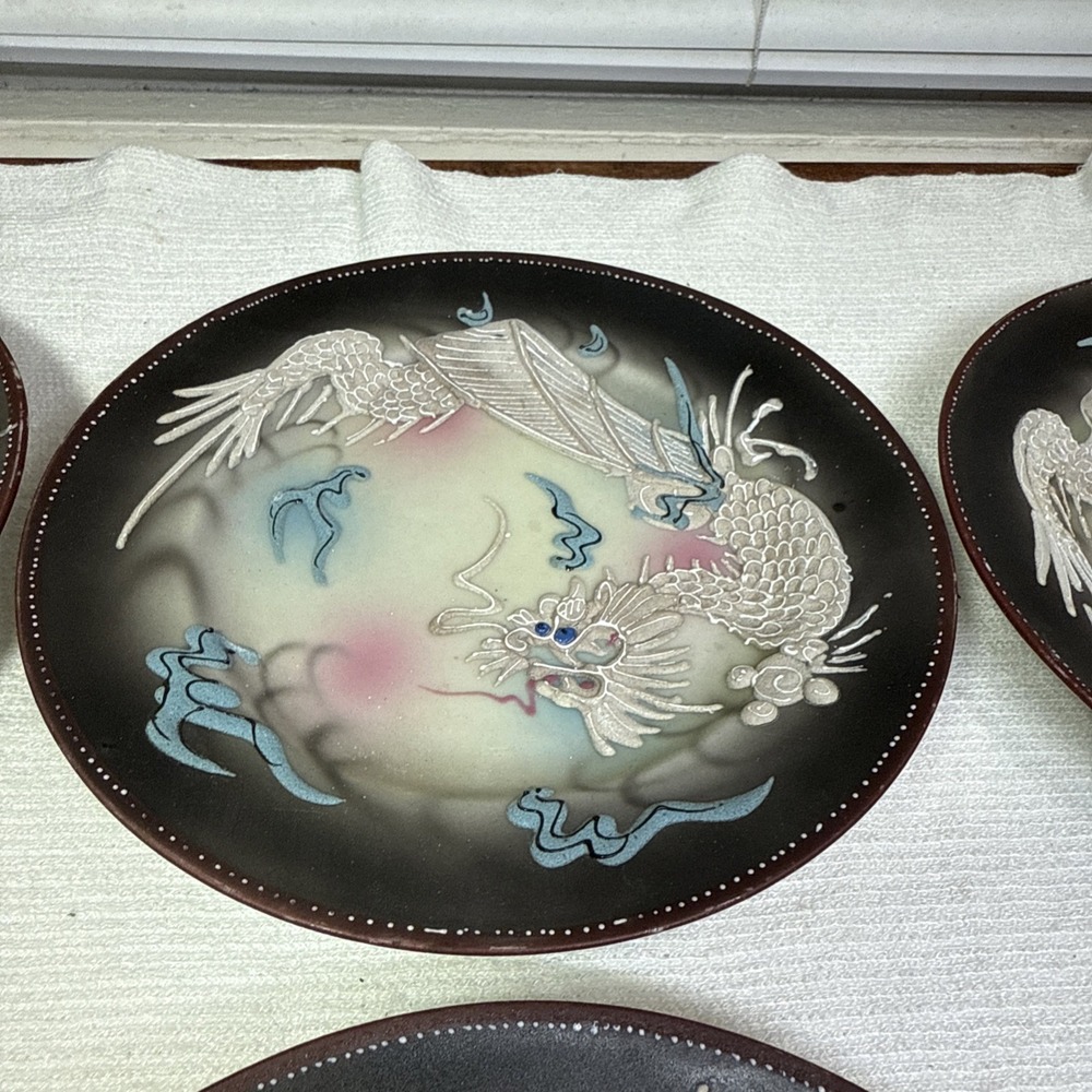 VTG Moriage Raised Dragonware Set Of 6 Salad Plates Hand Painted Japan 7 3/8"‎ D - Picture 6 of 8